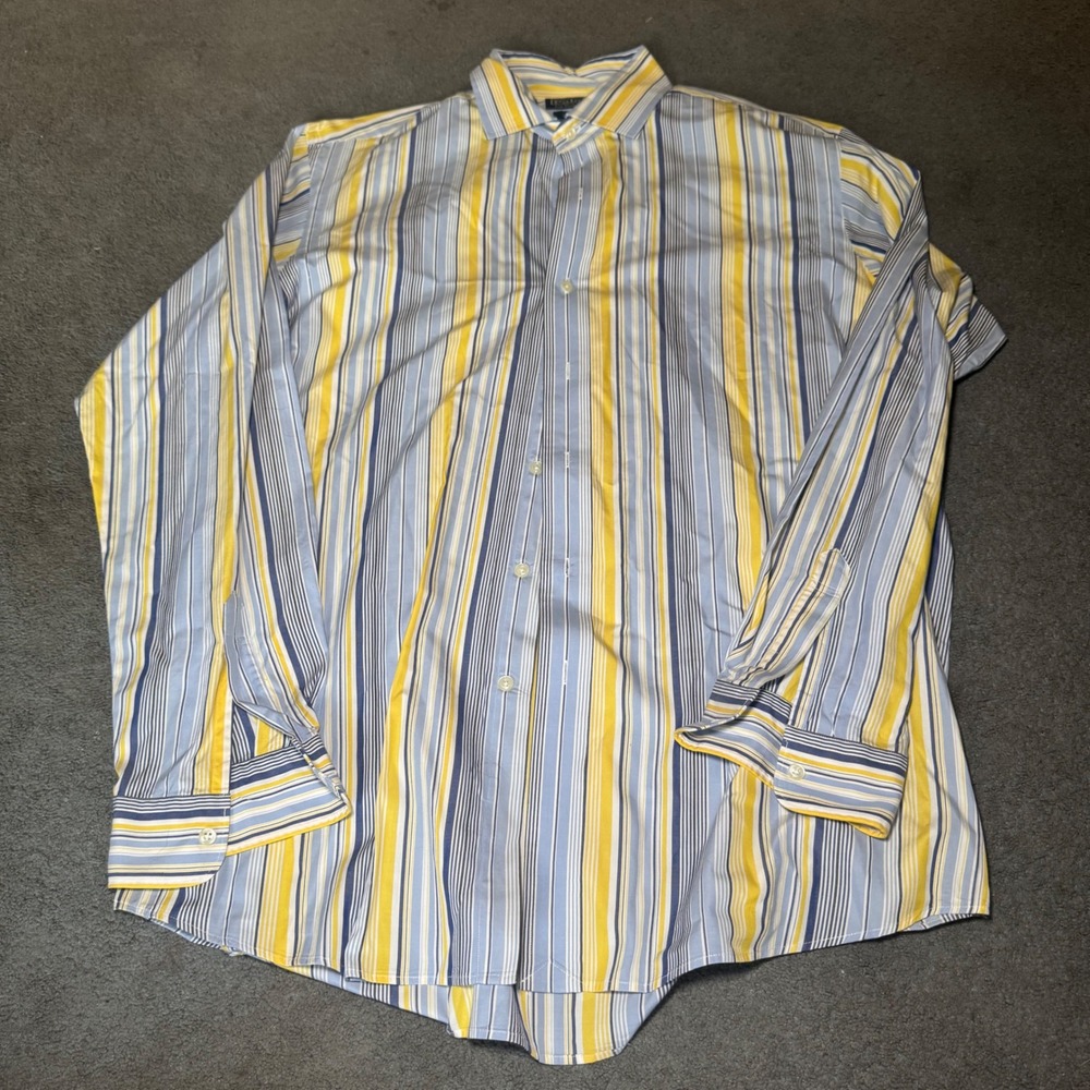 Polo Ralph Lauren Westerton Shirt Mens Large Blue Yellow Striped Cotton L/S